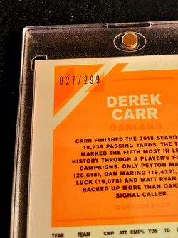 Derek Carr 2 Card Numbered Lot! Sweet!! /299. /499 Raiders/Saints NFL  Thumbnail