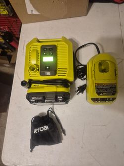Ryobi 18v inflator/deflater with 2.0 battery and charger and all the accessories