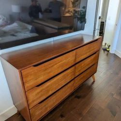New Mid Century Dresser.  Solid Wood/Oak Finish.  58x17x36H.  Free Delivery!
