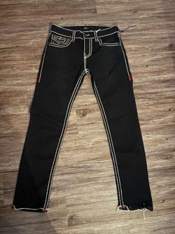 True Religion Black Jeans with White Stitching 30x32