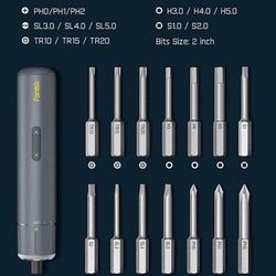 S1 Pro 3.7V Electric cordless Screwdriver, Power 14 S2 Steel Bits, 3 Torque Settings, Max 6 N.m, 2000mAh Battery, LED Light, 1/4''Hex