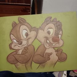 Walt DISNEY  WALL PAINTING Of Chip & Dale ON CANVAS 23×16