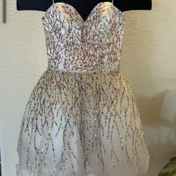 Short Tulle Dress With Multi-color Sequins 