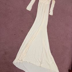 New xl cream ivory white long stretchy train maternity photo gown dress