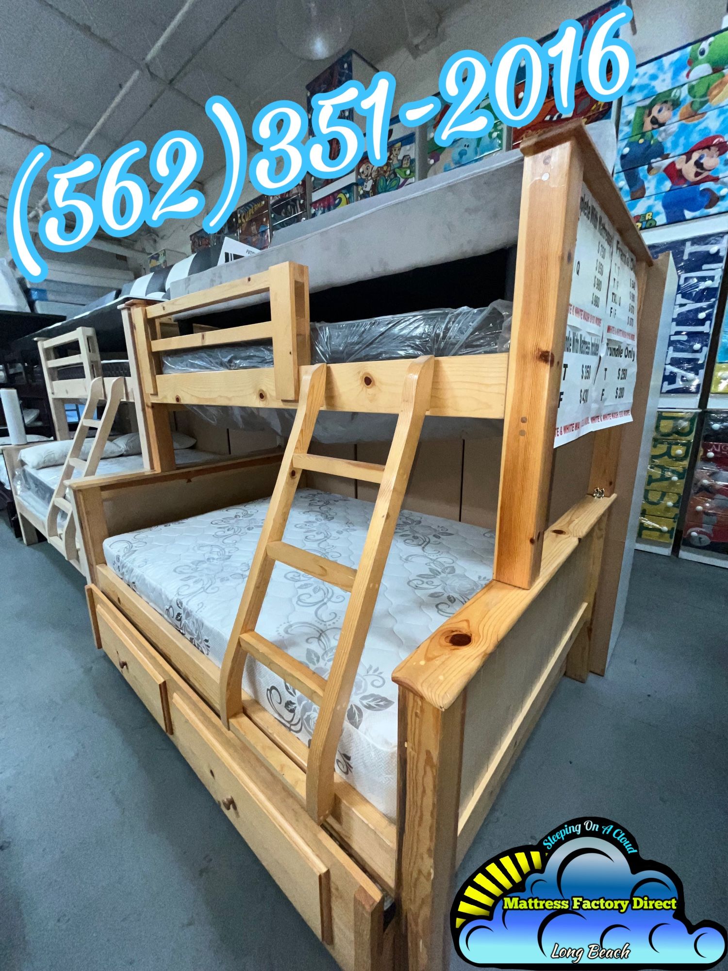 Twin Full Full Natural Bunk Bed With Mattresses Colchones Nuevos New 