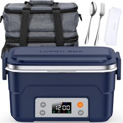Cordless Electric Lunch Box with Scheduled Heating, Utensils, Removable Divider