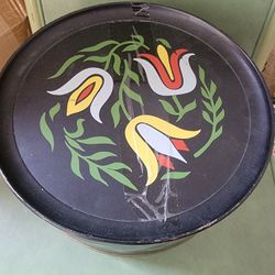 Vintage Dutch Tin Storage Container Tulips Or Japanese Porcelain Pot 