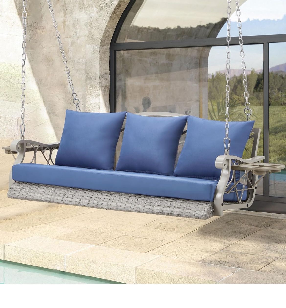 Newly assembled Heavy Duty 900 LBS Porch Swing Chair 3-Person Outdoor Rattan Patio Swing Lounge