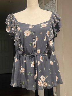 Torrid Women's Gray Floral Ruffle Sleeveless Chiffon Blouse Plus Size 0