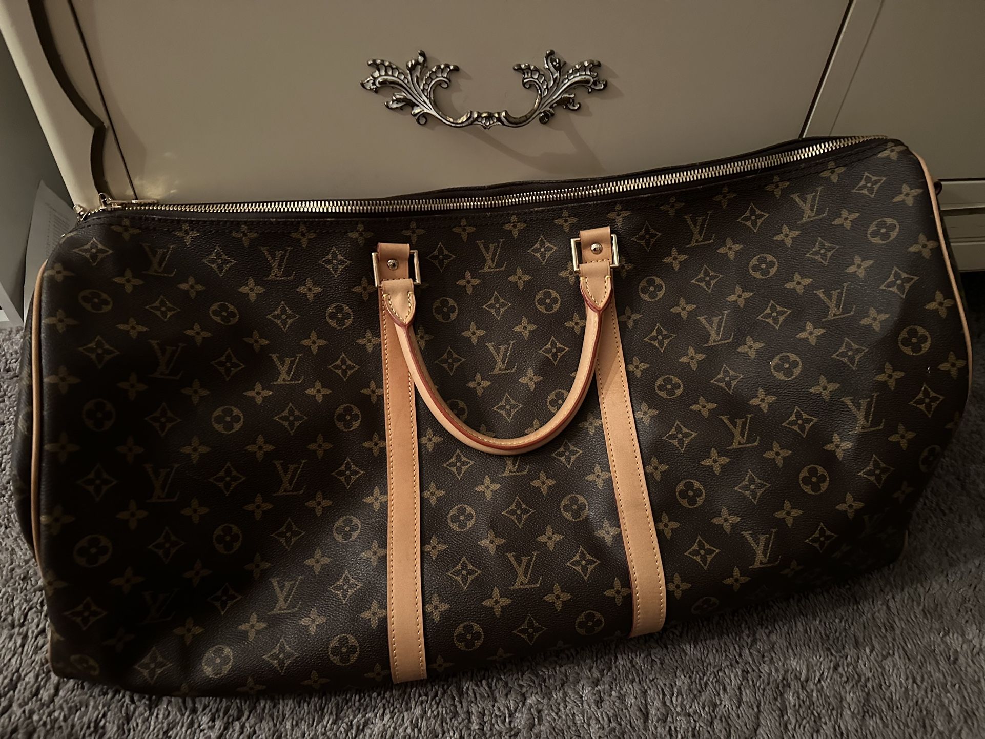 Louis Vuitton Brown Monogram Keeppall 55 Travel Duffle Luggage Bag