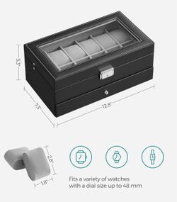 SONGMICS 2 Layer Watch Box 12-Slot Watch Case Organizer w/ Large Glass Lid - Black