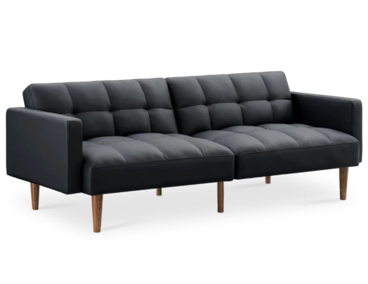  Futon Sofa Bed, Midnight Black Faux Leather