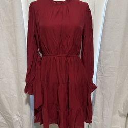 Solid Red Long Sleeve Cocktail Dress NEW 