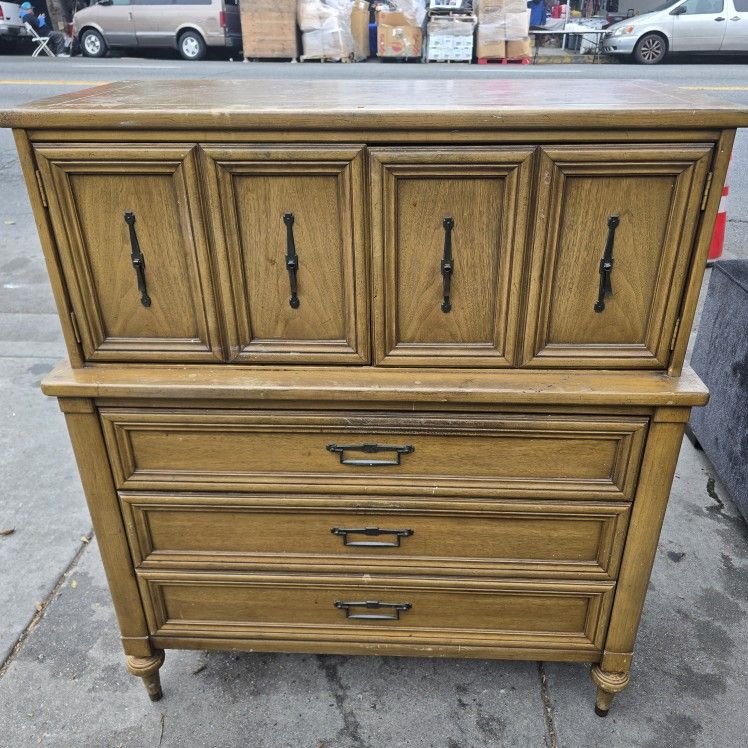 Vintage Mid Century 1960s Solid Wood Dresser Gentleman's Chest | 21in D, 42in L, 48in H