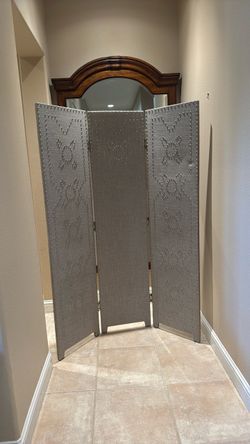 Elegant 3-panel gray fabric room divider