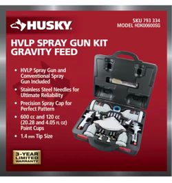 NEW Shop Husky HVLP and Standard Gravity Feed Spray Gun Kit