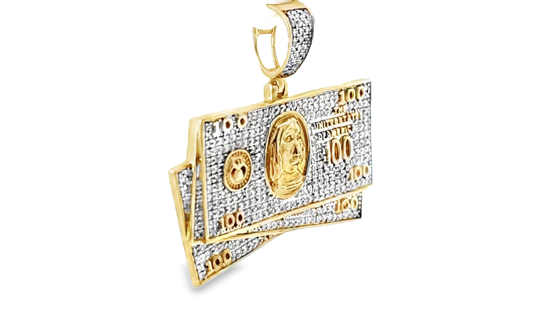 Iced Out Dollar Bills Pendant 10K Yellow Gold 3/4ctw Diamond