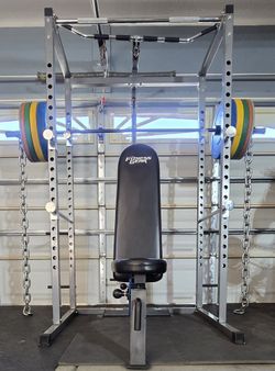 《 FREE DELIVERY 》SQUAT RACK + ADJUSTABLE BENCH + OLYMPIC BUMPER WEIGHT PLATES + OLYMPIC BARBELL 