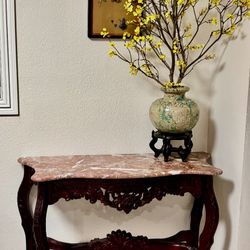 Carved wood And Marble Table