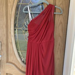 Red One Shoulder Bridesmaid Dress 