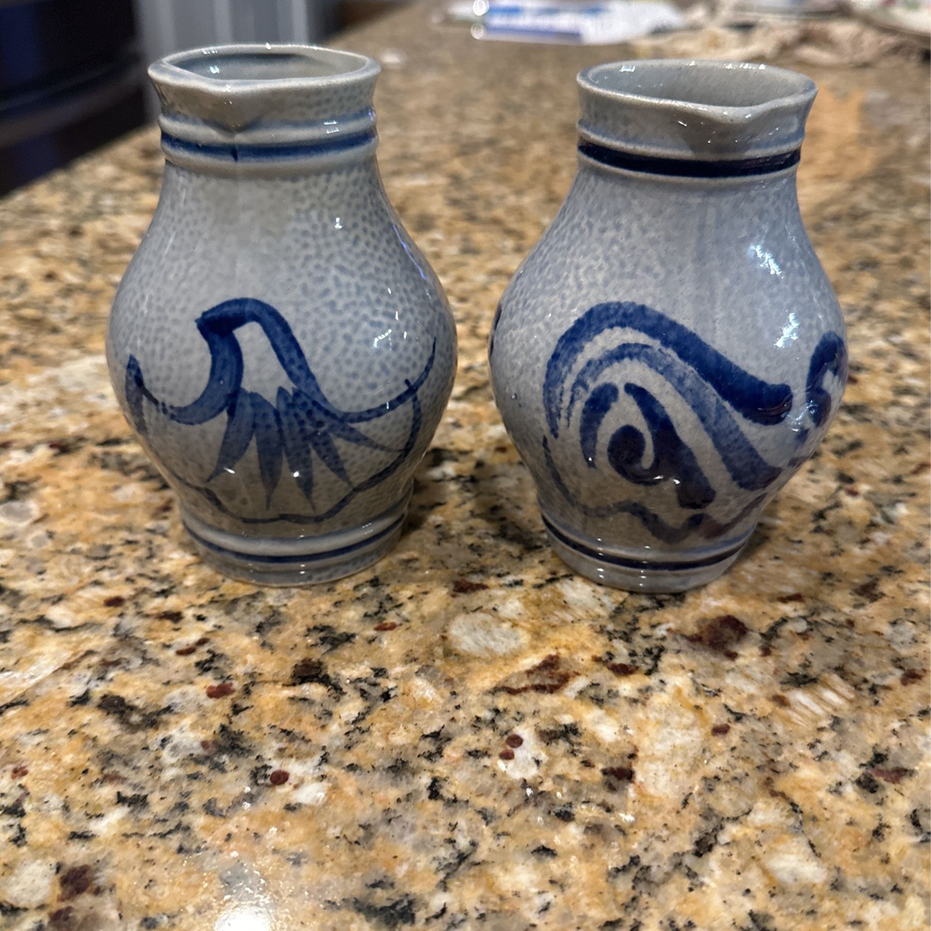 Cobalt Salt Glazed German Stoneware - (2) Mini Pitchers