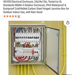 VEVOR Electrical Enclosure, 24x24x12in, Tested to UL Standards NEMA 4 Outdoor Enclosure, IP65 Waterproof & Dustproof Cold-Rolled Carbon Steel Hinged J