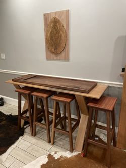 Breakfast Bar And Stools. Black Walnut And White Oak