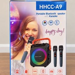 MOYLEAF Karaoke Machine – Portable Bluetooth Speaker with 2 Wireless Mics (New in Box)