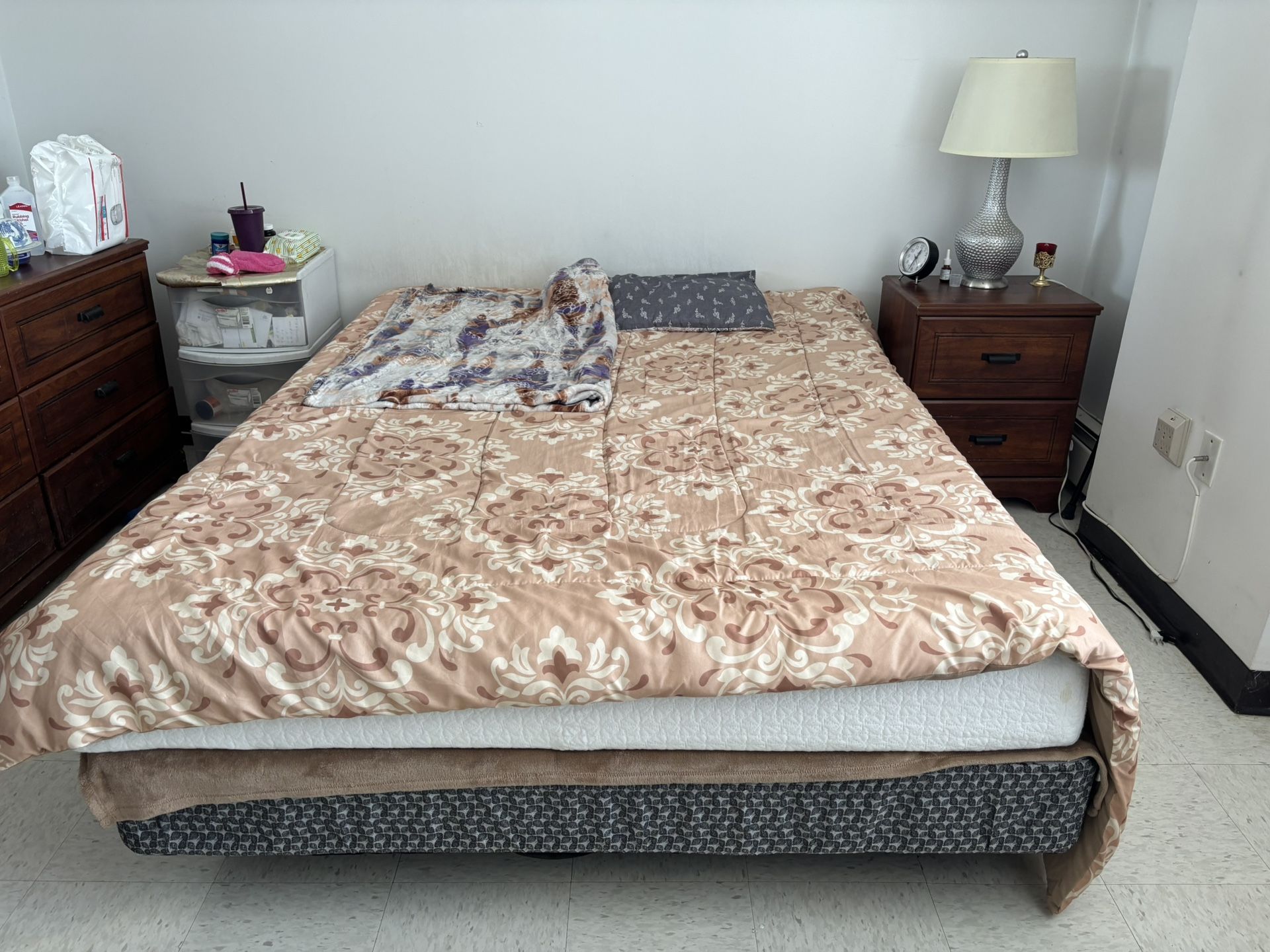 Queen Bed Frame, Box Spring And Mattress 