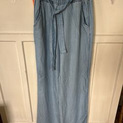 Thread & Supply Belted  Chambray Paper bag Waist Wide Leg Pants Size Medium 
