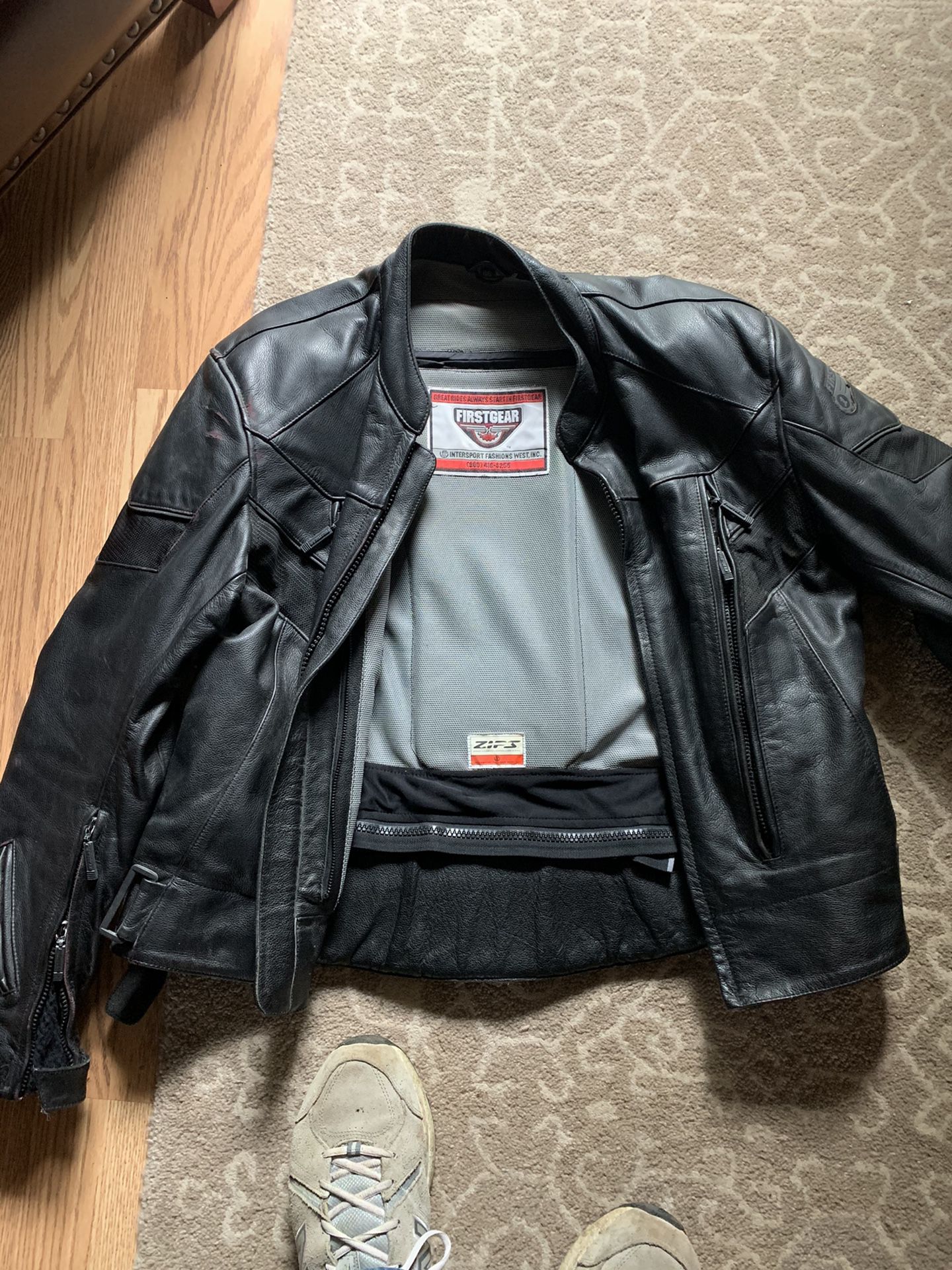 Leather Motorcycle Jacket And 2 Helmets 
