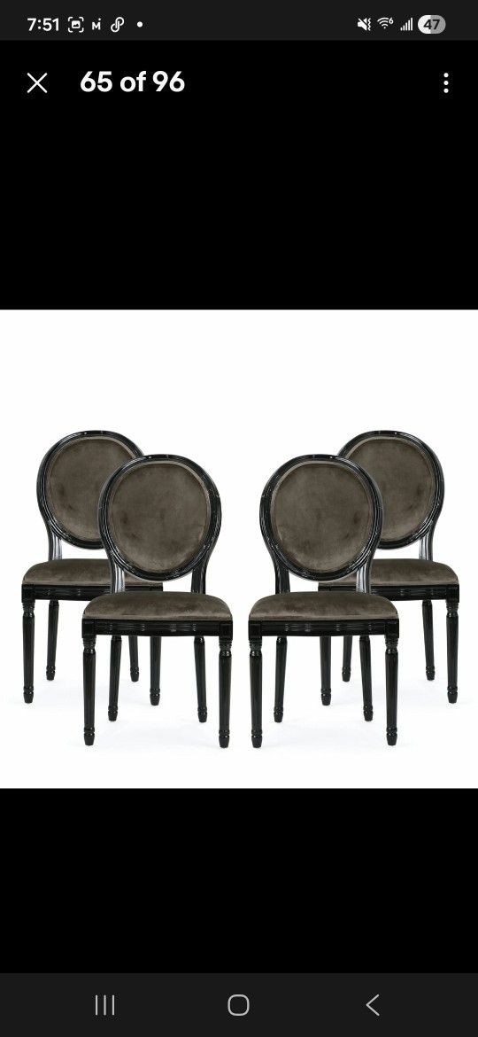 Set of 4 Black and Gray Velvet French Country Dining Chairs