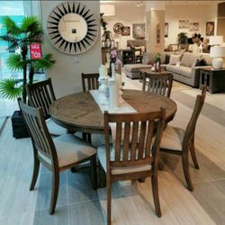 Grindleburg Light Brown-White Round Dining Room Set 📍 Table and Chairs 1289
