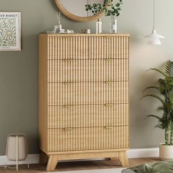 New Fluted Dresser for Bedroom with 6 Drawers, 46" Tall Modern Chest of Drawers with Metal Handle, Wooden Dresser TV Stand, Wood Closet Clothes Storag