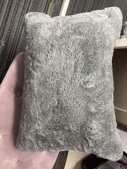 2 Gray Furry Pillow Set