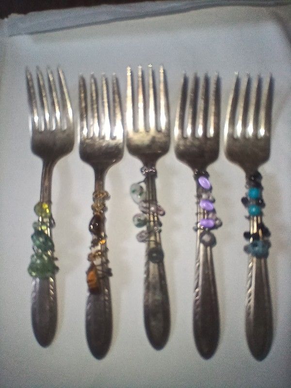 5 Piece NP Stone Decor Forks