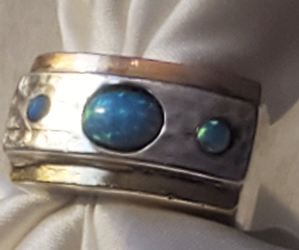 925 Vintage Australian Opal Ring - 7 - 7.5