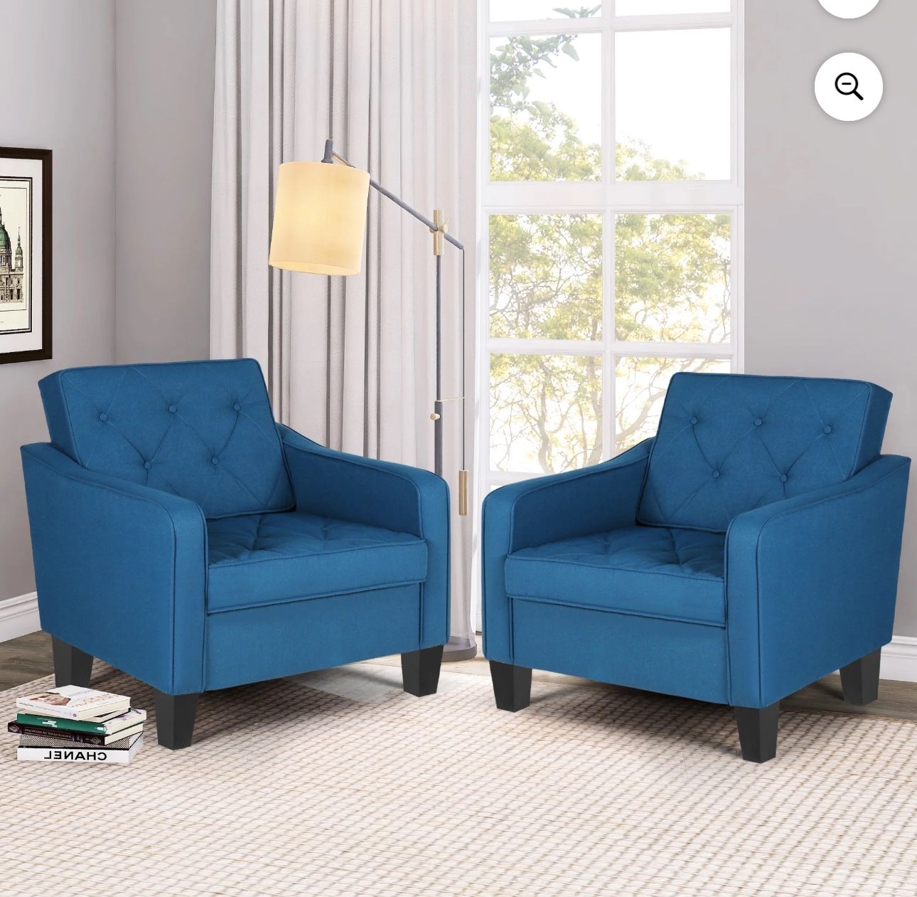 LAZZO Linen Living Room Chairs Accent Chairs Set of 2, Blue
