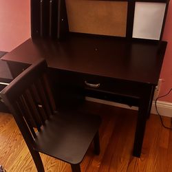 Brown Wooden Kid Desk With Chair 