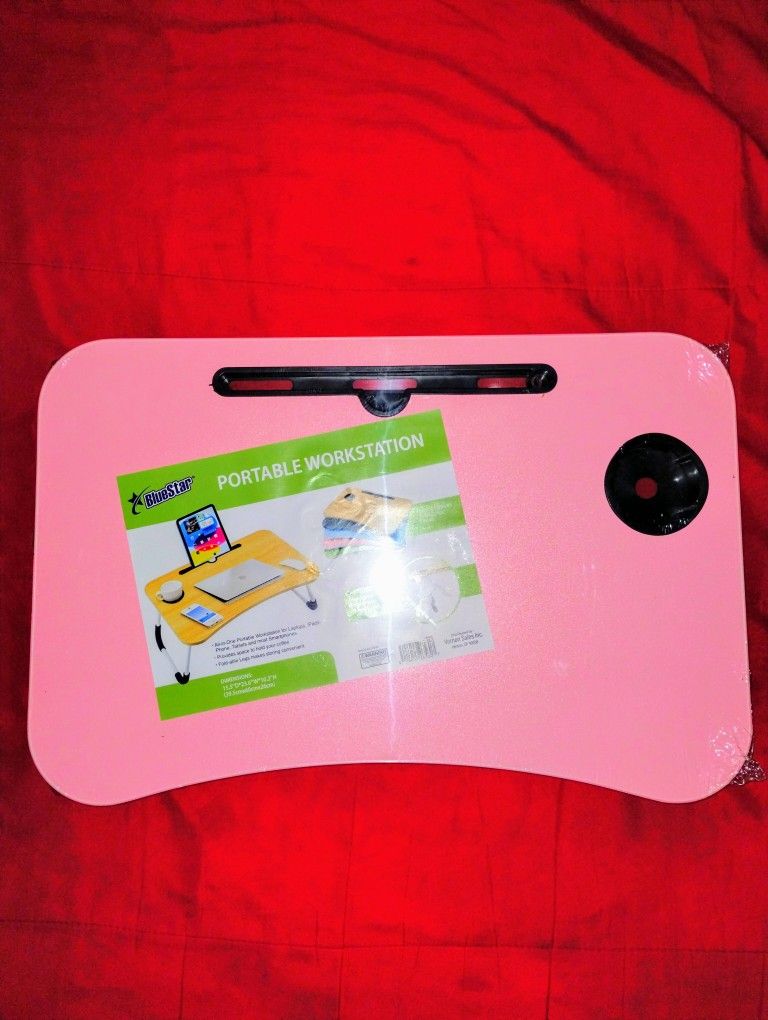 New Pink Portable & Foldable Table Workstation For Laptop & Drink