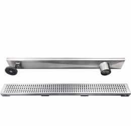 Neodrain 36-Inch Offset Side Outlet Linear Shower Drain with Quadrato Pattern Grate Cover, Brushed 304 Stainless Steel Rectangle Shower Floor Drain, w