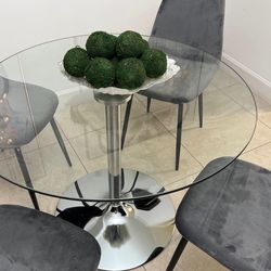 New Round Glass Table and Four (4) Chairs