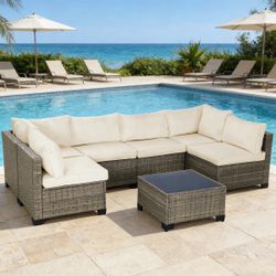 Rattan Outdoor Sofa Sectional Seating with Cushions