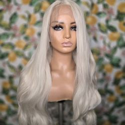 30" platinum blonde synthetic hair wig lace front 13x4 new  wavy