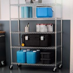 TRINITY 6-Tier Wire Shelving Rack, 48" x 18" x 72", Includes Wheels