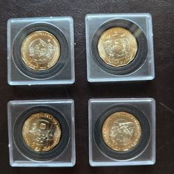 SET OF 4 MEXICAN FIFA WORID CUP COMMEMORATIVE 20 PESO COINS INDIVIDUALLY CASED