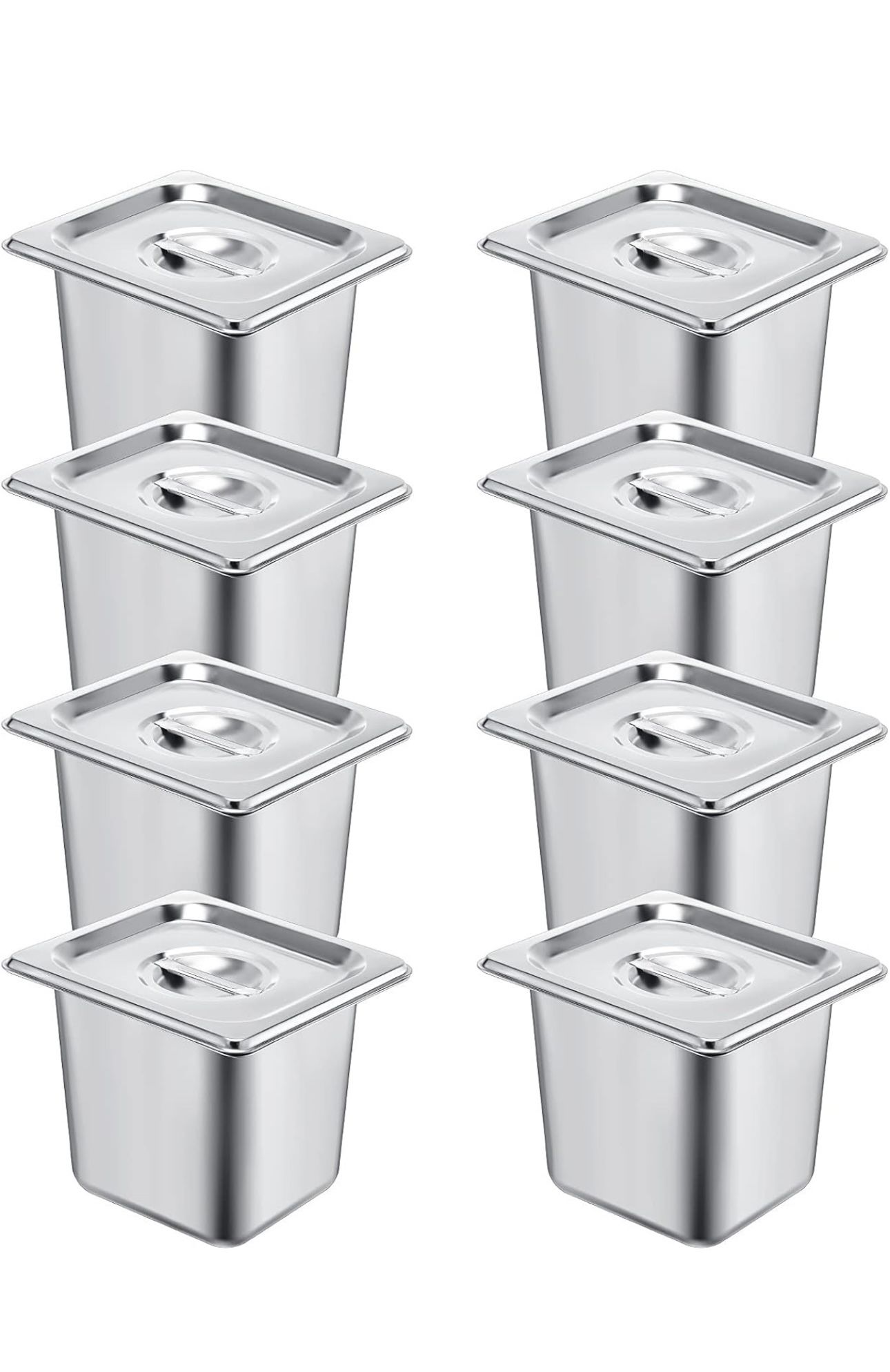 8 Pack Stainless Steam Hotel Pan 6 Deep Steam Table Pan with Lid 0.8 mm Thick Stainless Steel Restaurant Anti Clogging Steamer for Party, Restaurant, 