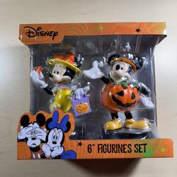 Disney Pumpkin Mickey Mouse & Candy Corn Minnie 6 In Halloween Figurine Set NEW