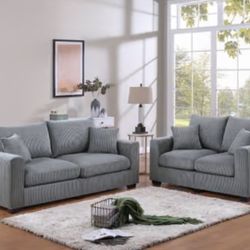 Sofa Set Gray Corduroy