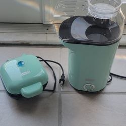 2pc Set DASH Popcorn Airpopper and Egg Bites Maker with Silicone Molds. Both in Mint Green / Light Aqua  Color